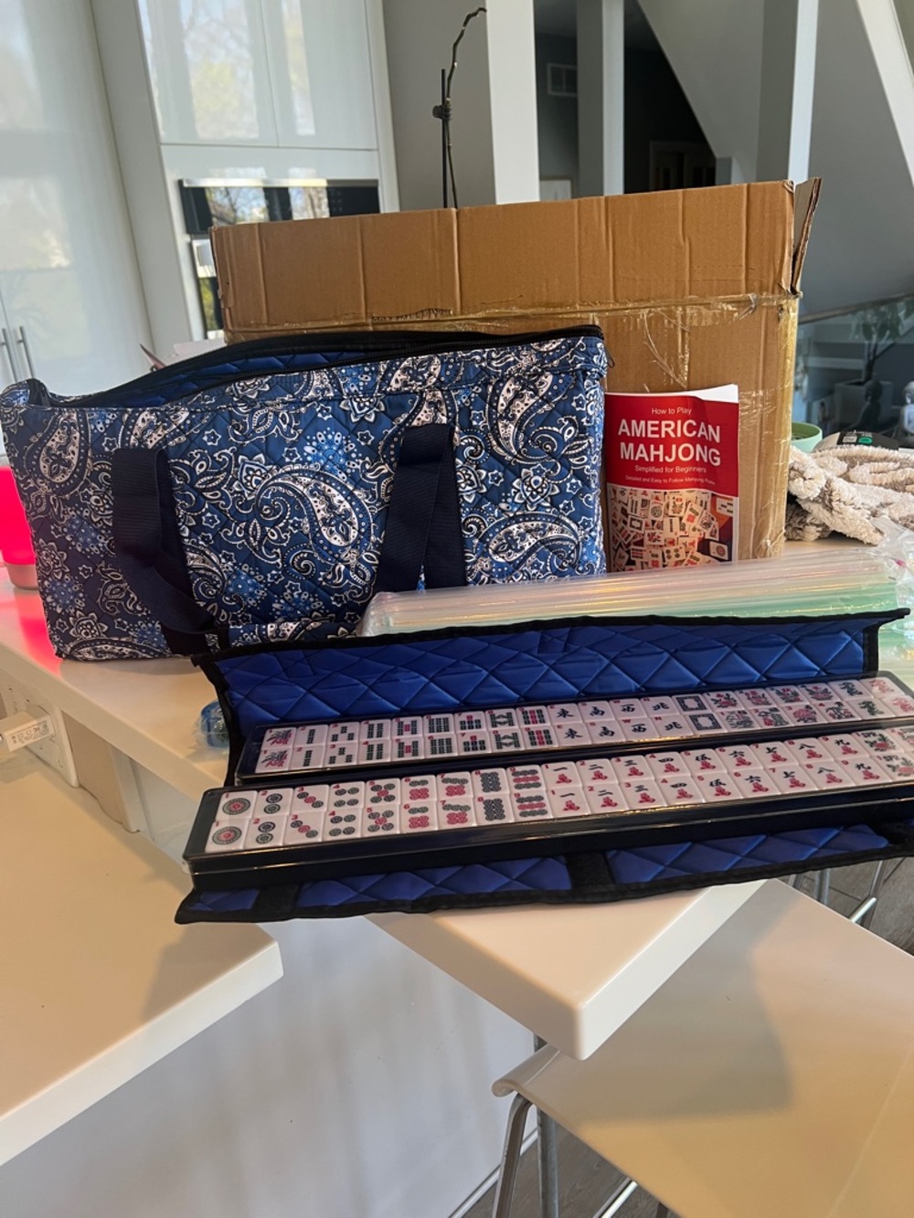 New Blue Paisley American Mahjong Set with Quilted Case